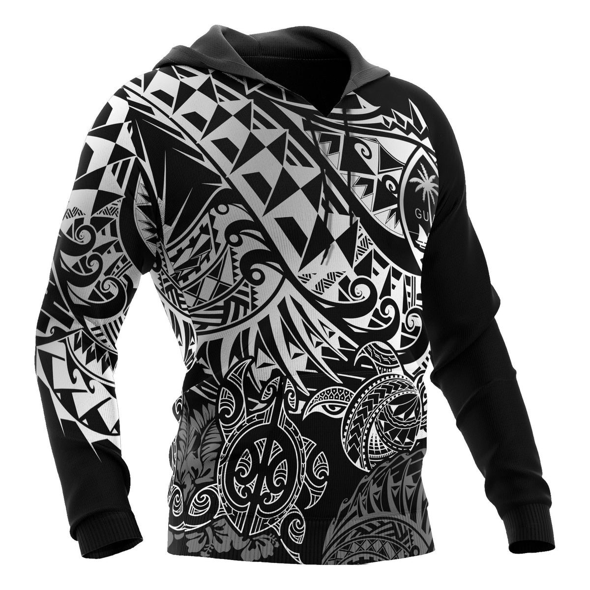 Guam Polynesian Hoodie White Turtle Flowing - Polynesian Pride