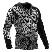 Guam Polynesian Zip up Hoodie White Turtle Flowing - Polynesian Pride