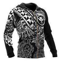 Polynesian Hawaii (Kanaka Maoli) Zip up Hoodie Black Turtle Hibiscus Flowing - Polynesian Pride