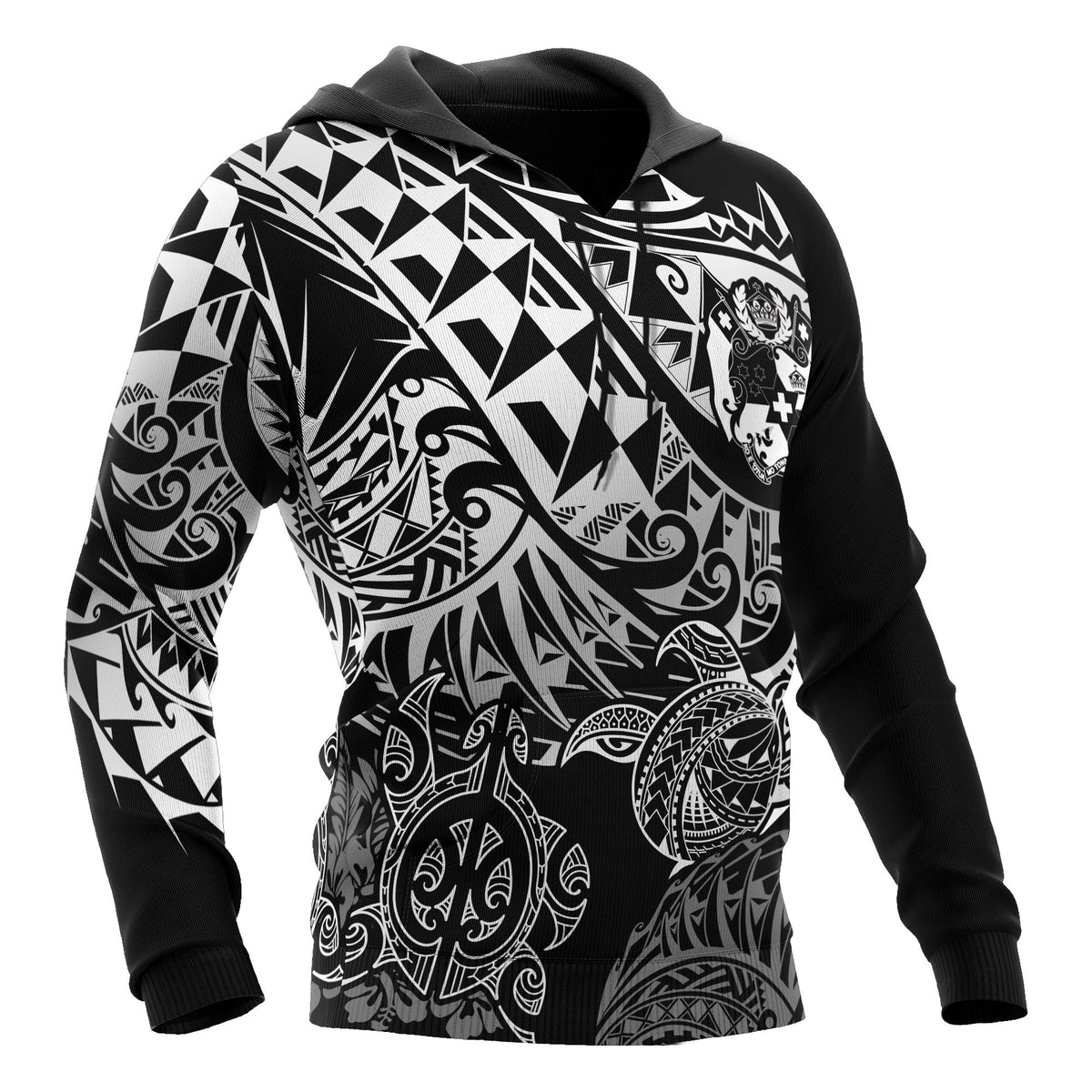 Tonga Polynesian Hoodie White Turtle Flowing - Polynesian Pride