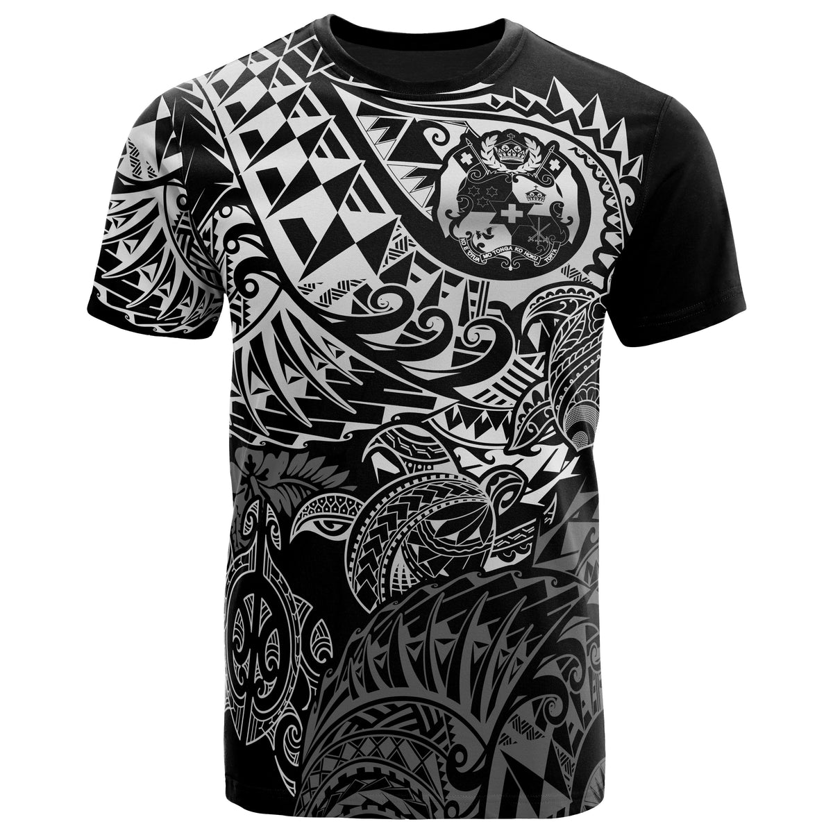 Tonga Polynesian T Shirt Tonga Coat of Arms White Turtle Flowing Unisex White - Polynesian Pride