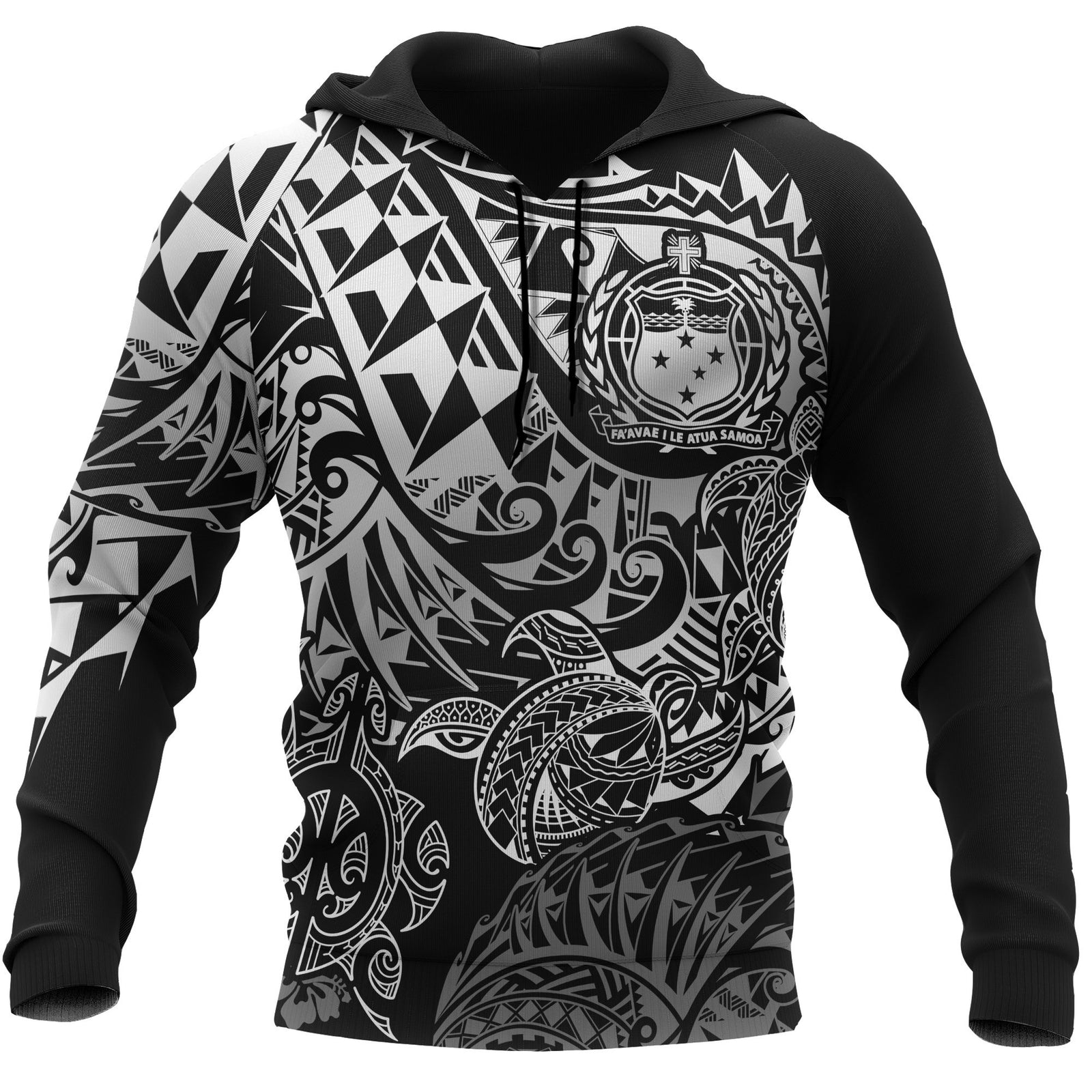 Samoa Polynesian Hoodie White Turtle Flowing Unisex White - Polynesian Pride