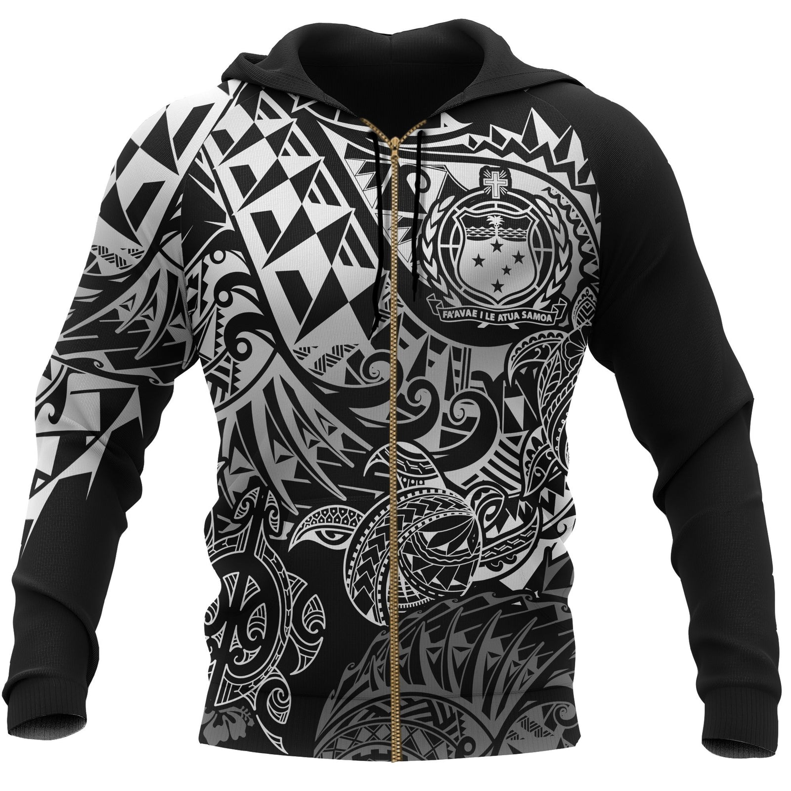 Samoa Polynesian Zip up Hoodie White Turtle Flowing Unisex White - Polynesian Pride