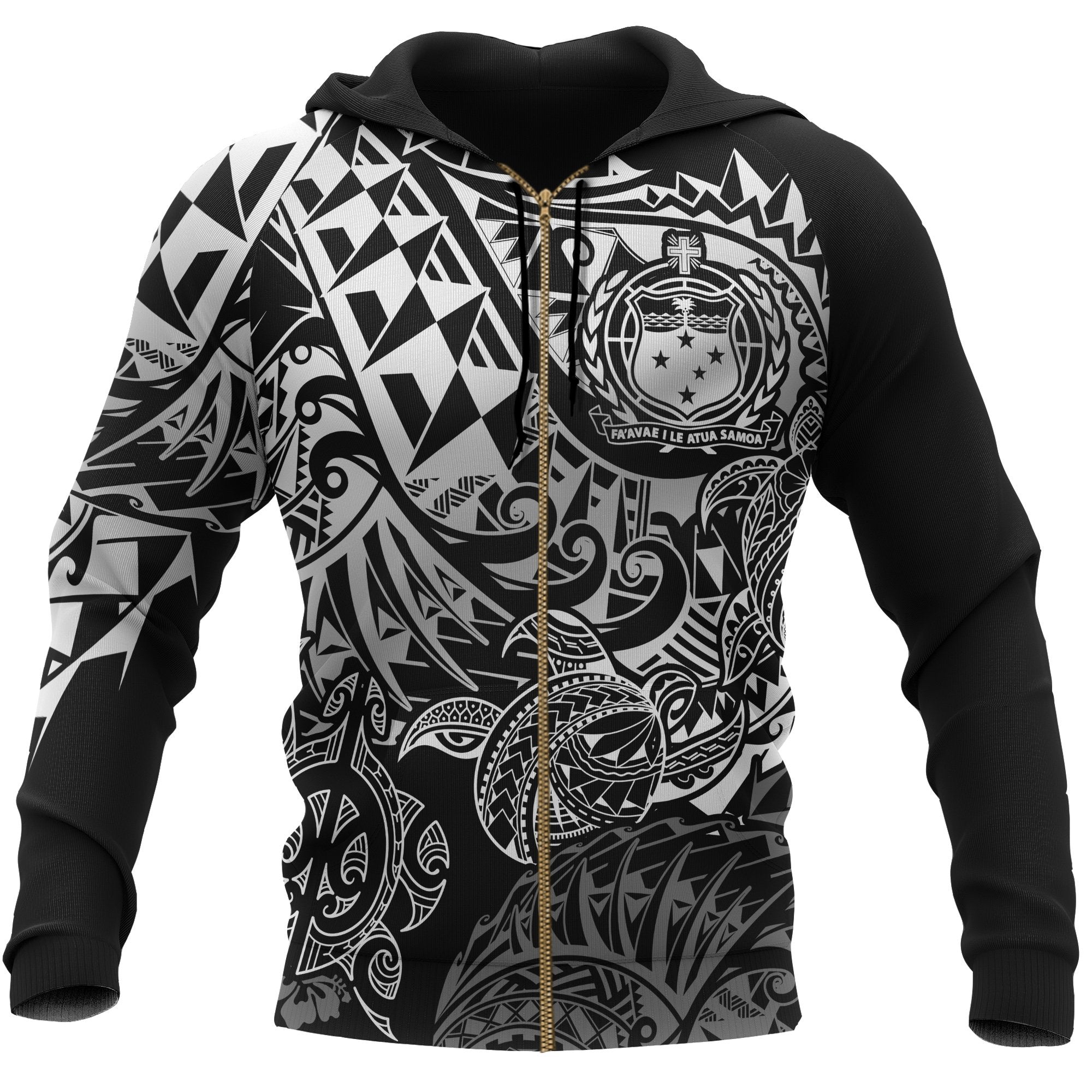 Samoa Polynesian Zip up Hoodie White Turtle Flowing Unisex White - Polynesian Pride
