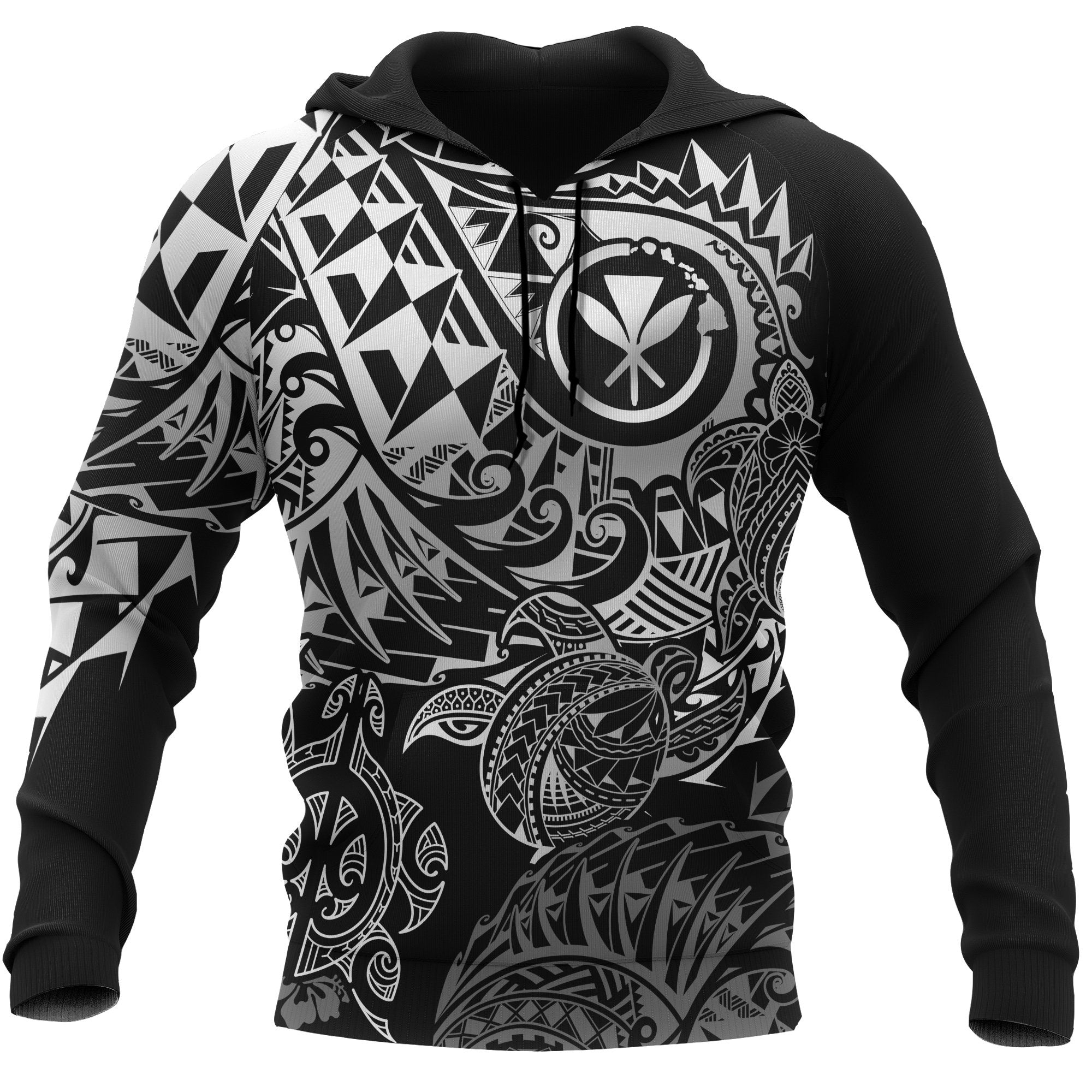 Polynesian Hawaii (Kanaka Maoli) Hoodie Black Turtle Hibiscus Flowing Unisex BLACK - Polynesian Pride