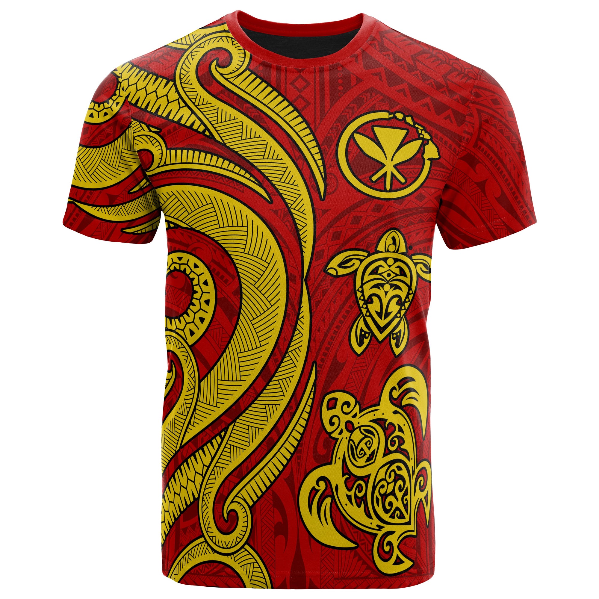 Hawaii T Shirt Polynesian Red Kanaka Maoli Tentacle Turtle Tattoo Unisex Art - Polynesian Pride