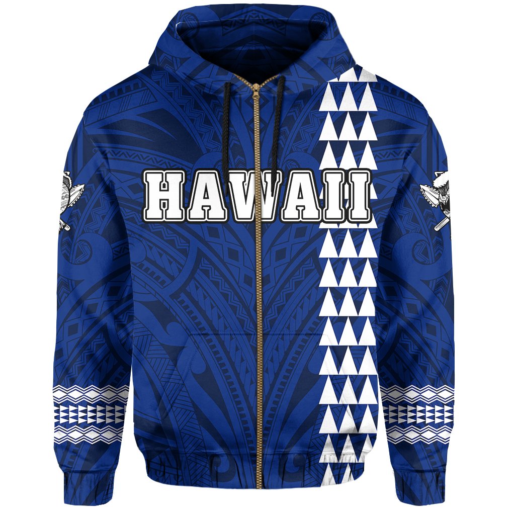 Polynesian Islands Warrior Kakau Hawaii Zip Hoodie Blue - Polynesian Pride