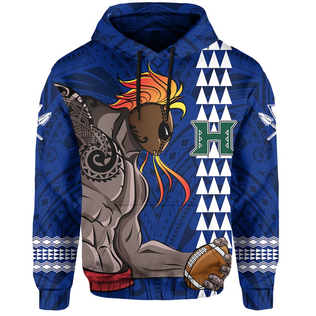 Polynesian Warrior Helmet Football Kanaka Kakau Hawaii Hoodie Blue - Polynesian Pride