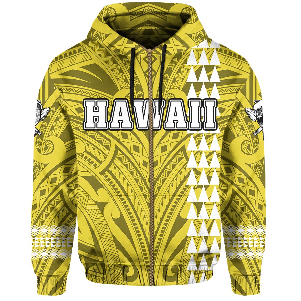 Polynesian Islands Warrior Kakau Hawaii Zip Hoodie Yellow - Polynesian Pride