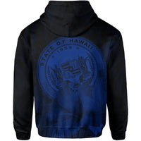 Tropic Hibiscus Seal of Hawaii Zip Hoodie Blue - Polynesian Pride