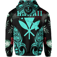 Polynesian Tropic Kanaka Maoli Hibiscus Hawaii Zip Hoodie Turquoise - Polynesian Pride