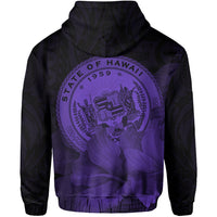 Tropic Hibiscus Seal of Hawaii Zip Hoodie Violet - Polynesian Pride