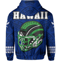 Polynesian Warrior Helmet Football Kanaka Kakau Hawaii Hoodie Blue - Polynesian Pride