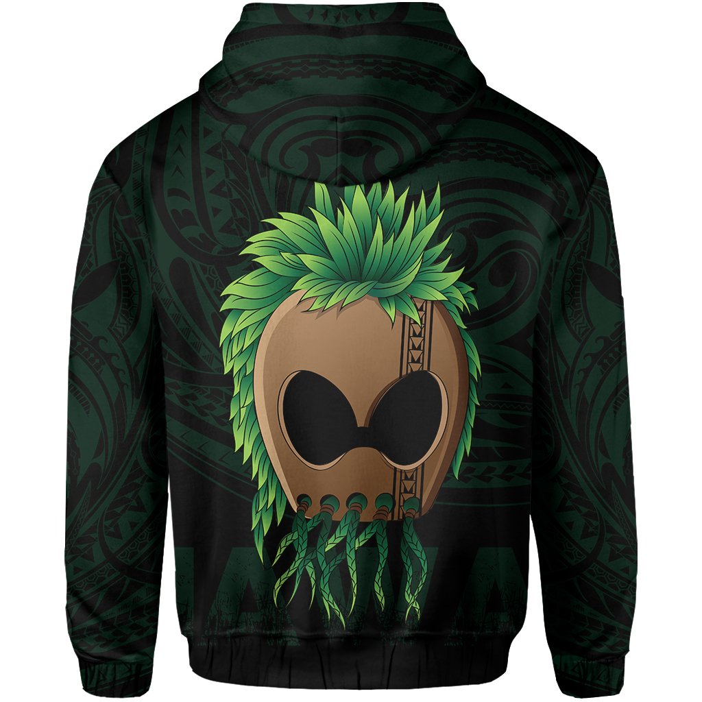 Polynesian Hula Man Helmet Hawaii Hoodie Green - Polynesian Pride