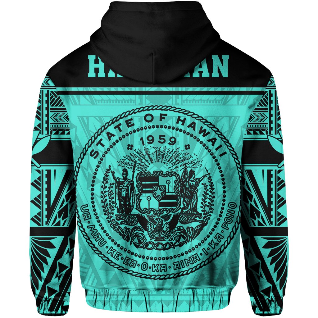 Polynesian Seal of Hawaii Hoodie Turquoise NRP Style - Polynesian Pride