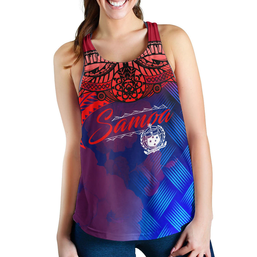 Samoa Polynesian Racerback Women Tank - Samoa Coat Of Arms With Lauhala Tribal Pattern - Polynesian Pride