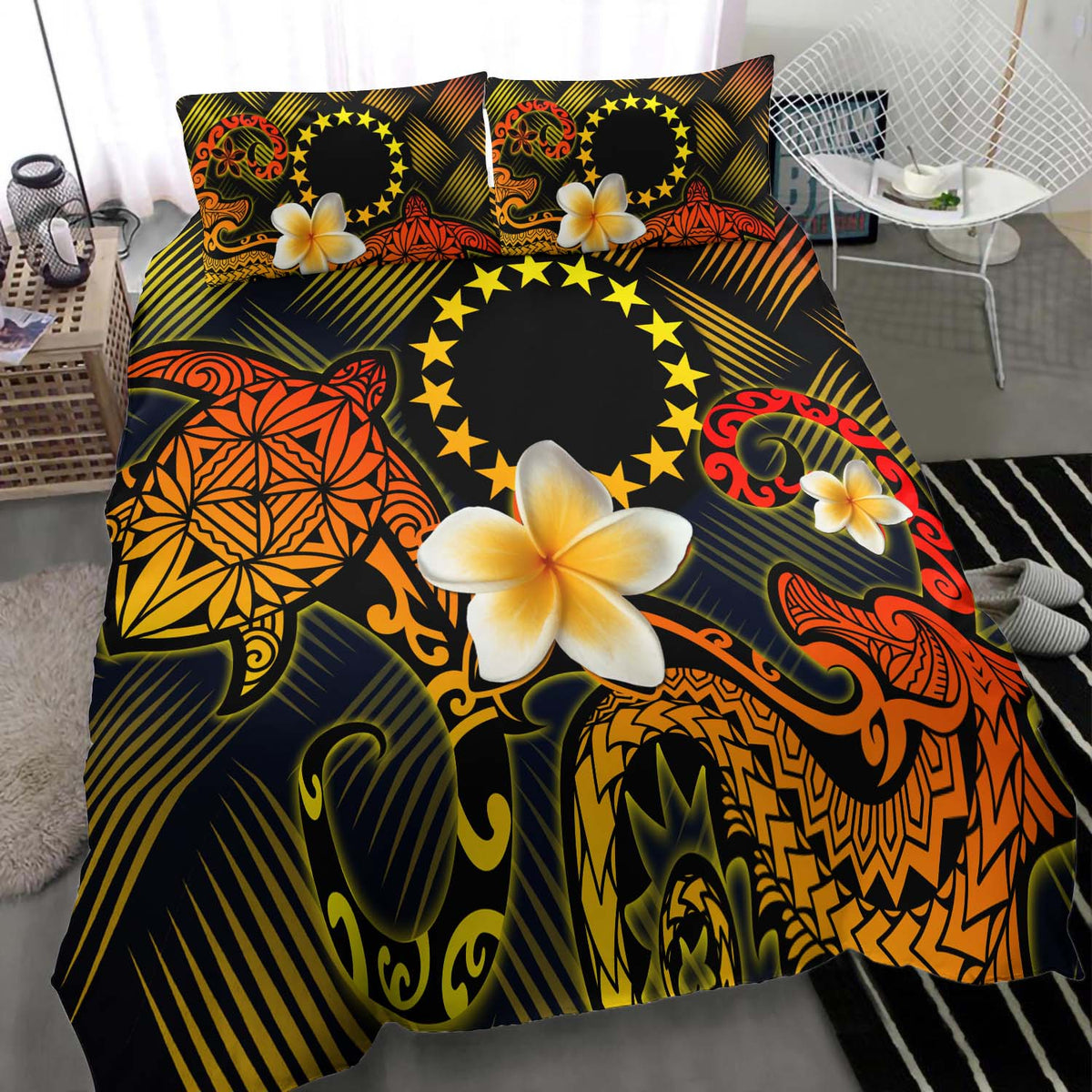 Cook Islands Polynesian Bedding Set - Lauhala Turtle Plumeria Tropical - Polynesian Pride