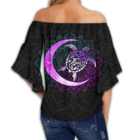 Hawaii Turtle Mandala Off Shoulder Waist Wrap Top - Galaxy Purple - AH - Polynesian Pride