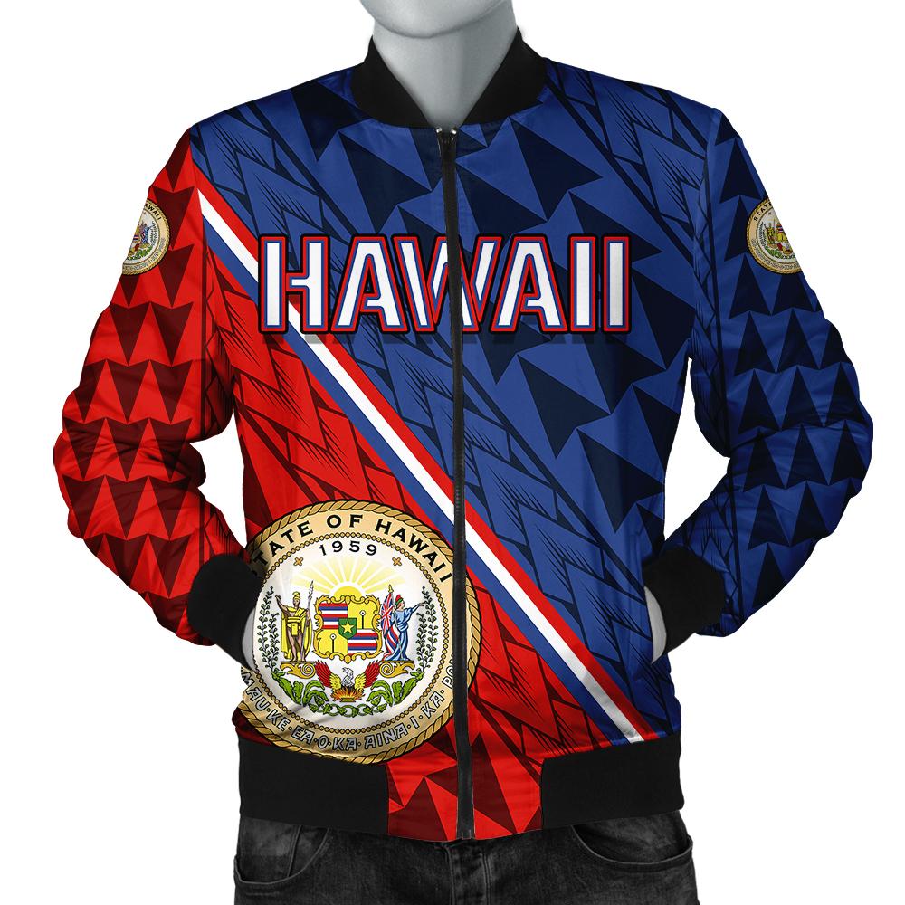 Hawaii Coat Of Arms Polynesian Bomber Jacket - Energetic - AH Blue Unisex - Polynesian Pride