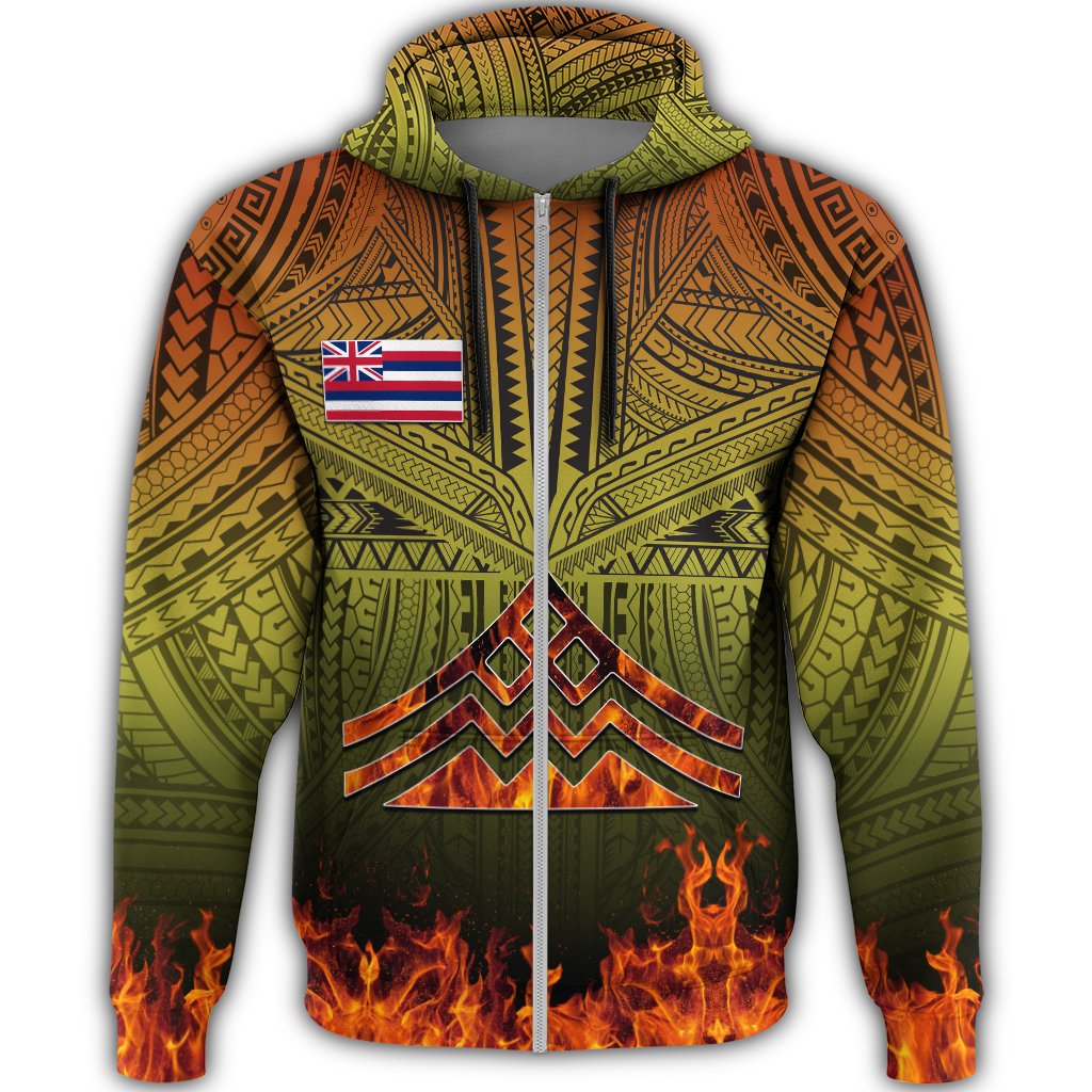 Hawaiian Polynesian Mauna Kea Fire Zipper Hoodie Burn Style - Polynesian Pride