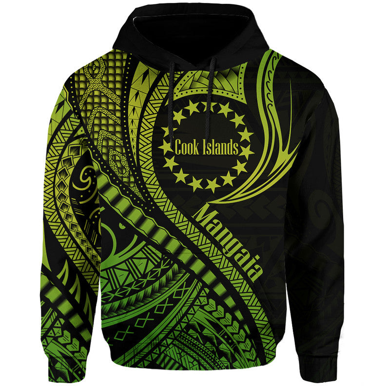 Custom Mangaia Cook Islands Hoodie Green Polynesian Wave Style LT9 Hoodie Green - Polynesian Pride