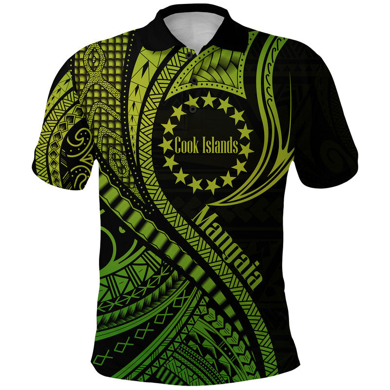 Mangaia Cook Islands Polo Shirt Green Polynesian Wave Style LT9 Adult Green - Polynesian Pride