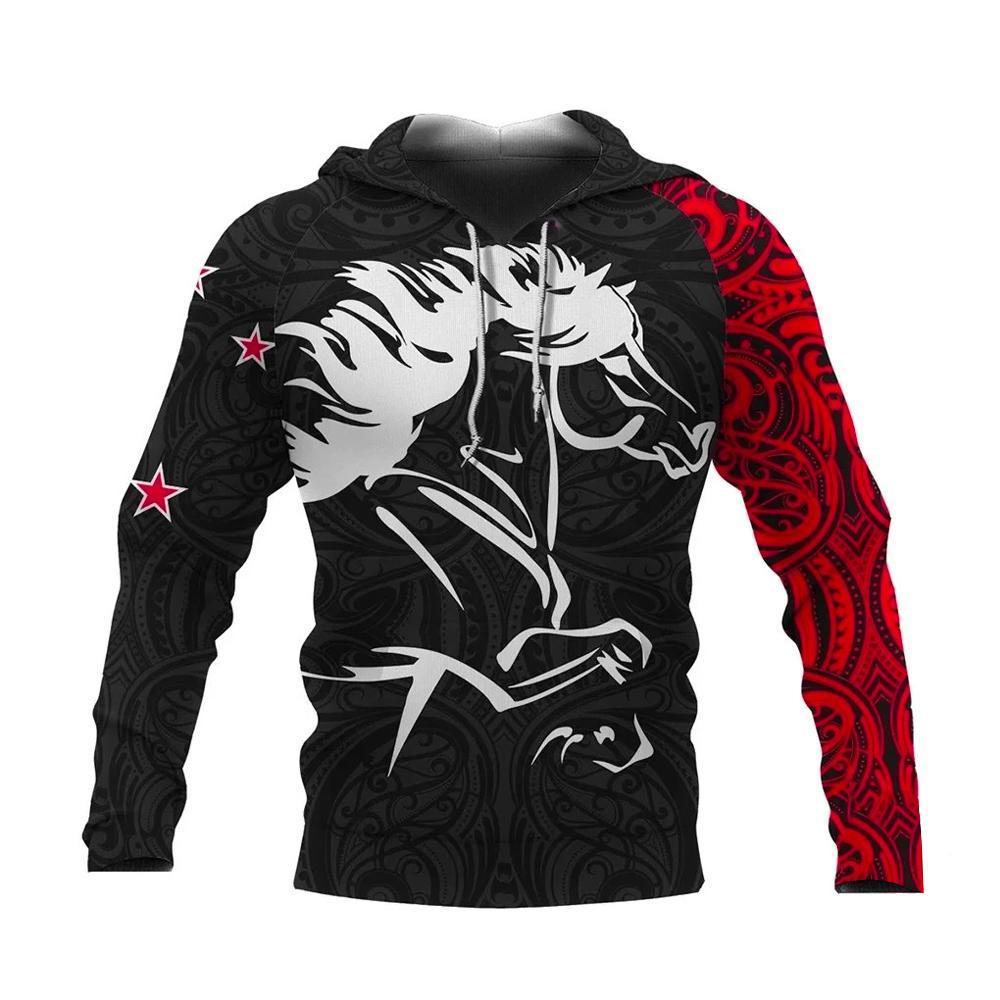 Maori Horse All Over Hoodie Unisex Black - Polynesian Pride