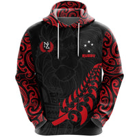 New Zealand Maori Lion Rugby Hoodie Red Unisex Black - Polynesian Pride
