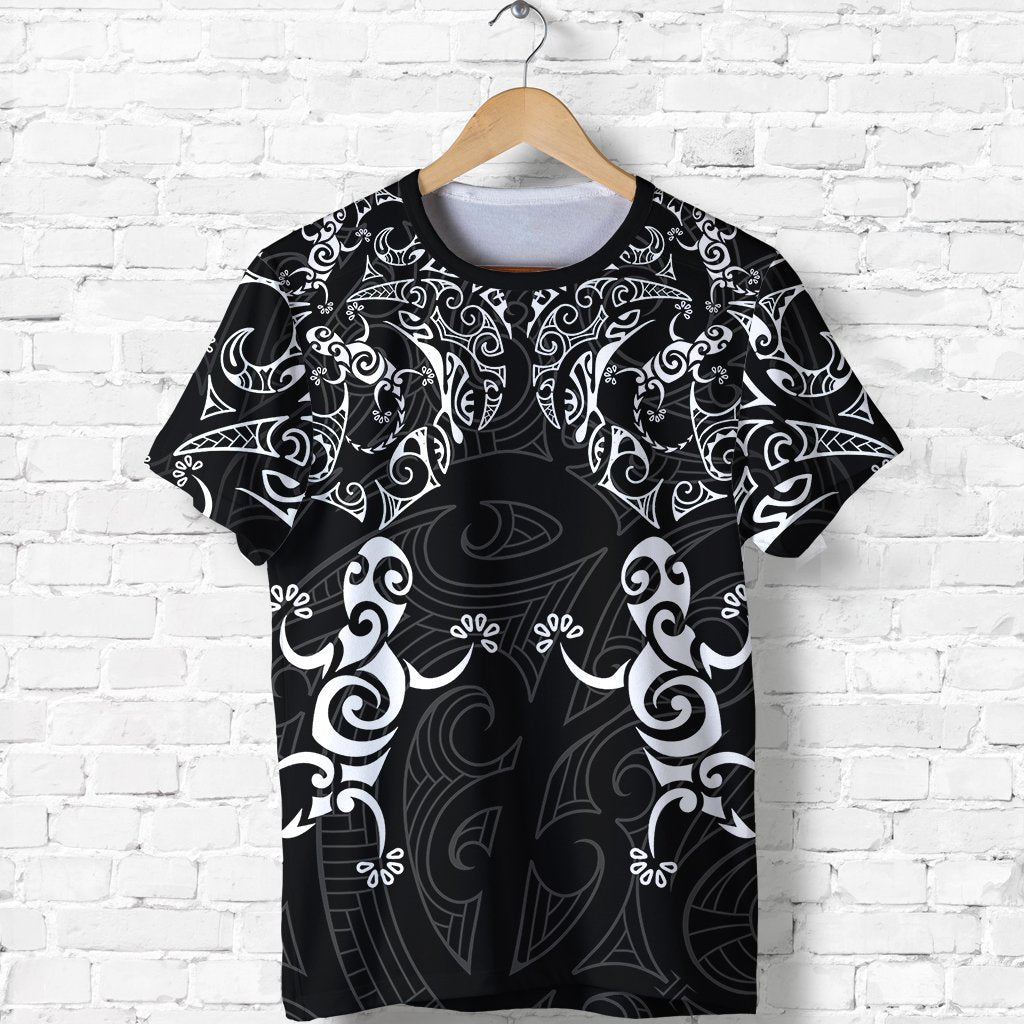 New Zealand Maori T Shirt, Tribal Lizard Tattoo Shirt Unisex Black - Polynesian Pride