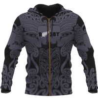 Maori Mangopare Zip Hoodie Black Unisex Black - Polynesian Pride