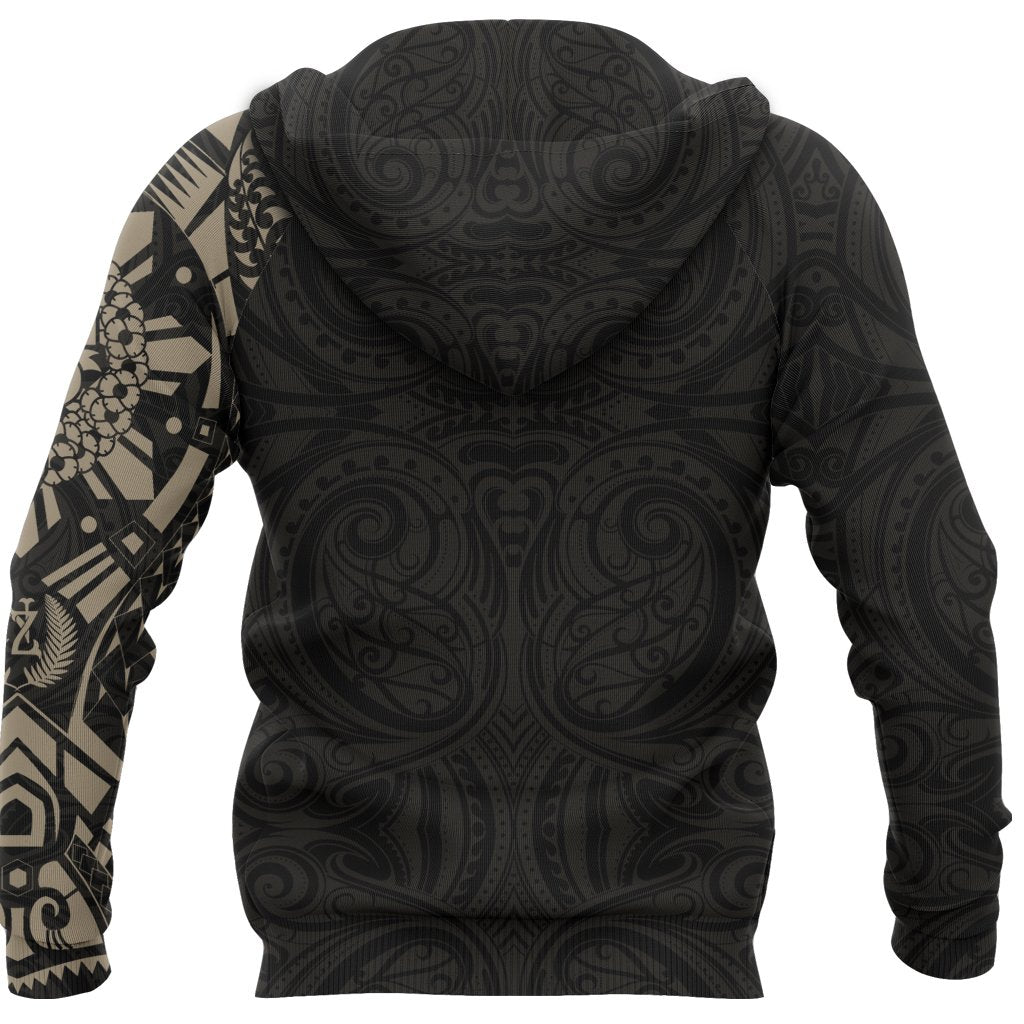 ANZAC New Zealand Hoodie, Maori Poppies Tattoo Pullover Hoodie Tan - Polynesian Pride
