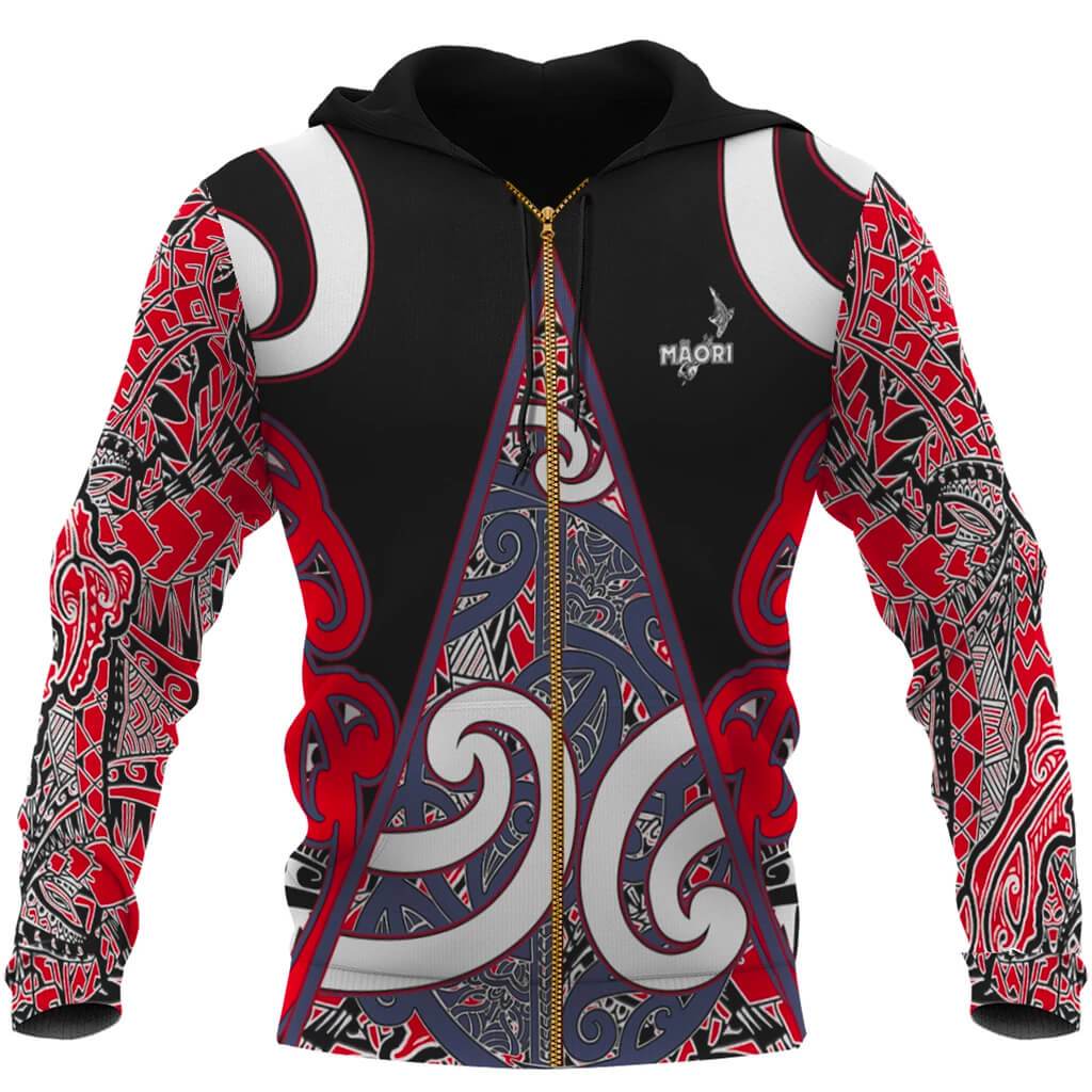 Maori Rugby Zip Hoodie Mangu Unisex Black - Polynesian Pride