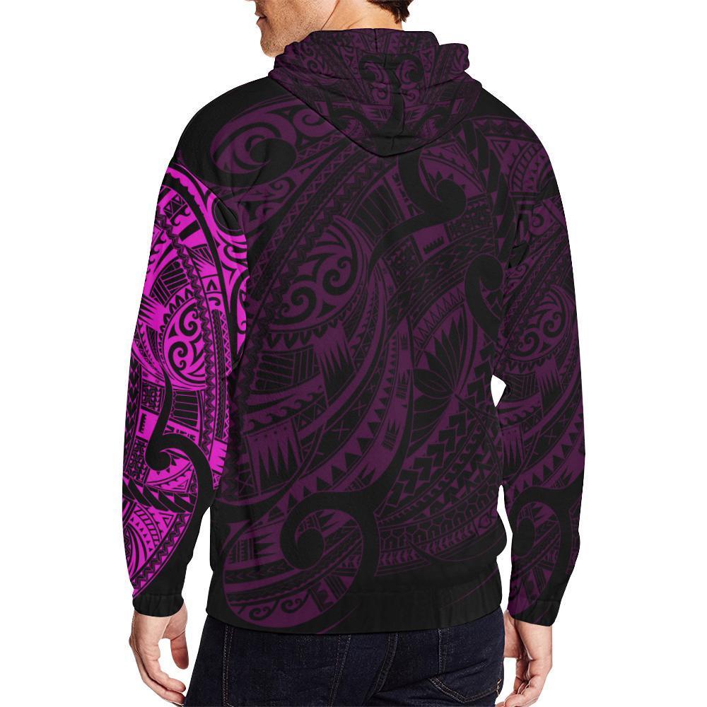 New Zealand Maori Tattoo All Over Print Zip up Pink Hoodie - Polynesian Pride