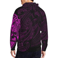 New Zealand Maori Tattoo All Over Print Zip up Pink Hoodie - Polynesian Pride