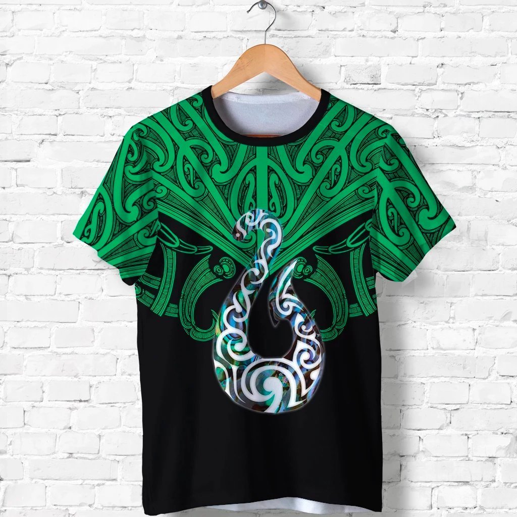 New Zealand Shirt, Hei Matau Abalone Maori Tattoo T Shirt Unisex Black - Polynesian Pride