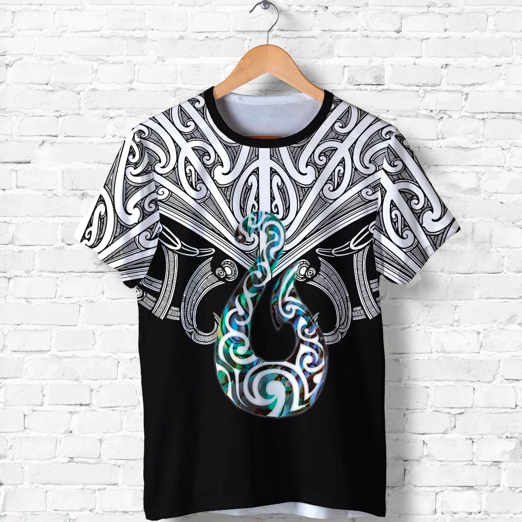 New Zealand Shirt, Hei Matau Abalone Maori Tattoo T Shirt Unisex Black - Polynesian Pride