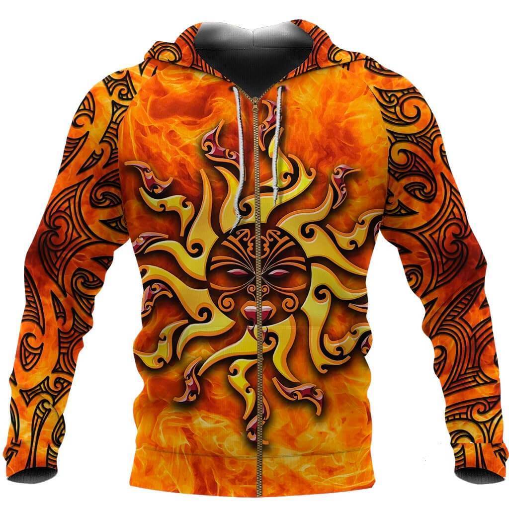 Maori Zip Hoodie Tamanuitera The Sun Unisex Red - Polynesian Pride