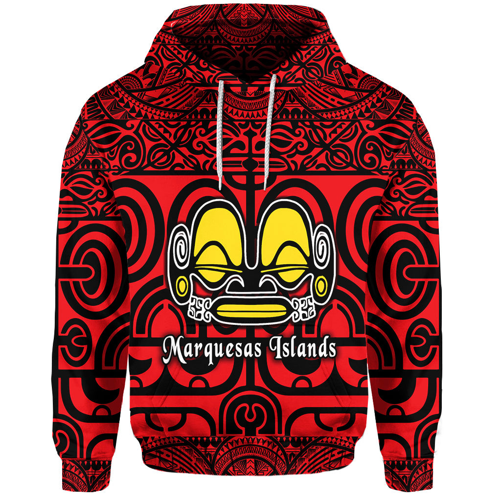 Custom Marquesas Islands Hoodie Marquesan Tattoo Simple Style Red LT8 - Polynesian Pride