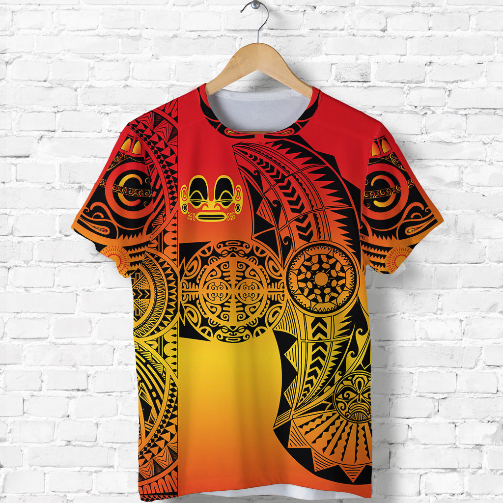 Custom Marquesas Islands T Shirt Marquesan Tattoo Original Style Gradient Red LT8 - Polynesian Pride