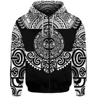 Custom Marquesas Islands Zip Hoodie Marquesan Tattoo Simplified Version Black LT8 - Polynesian Pride