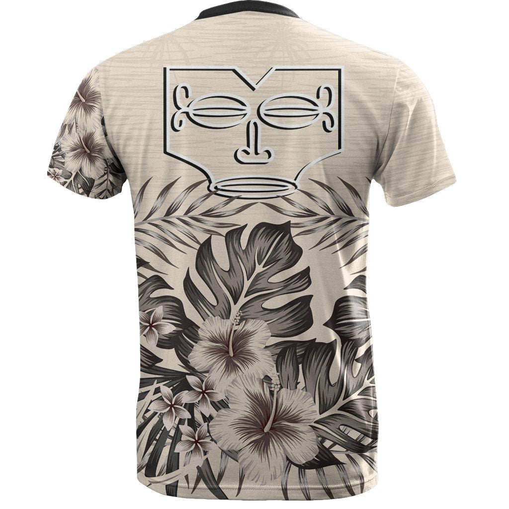 Marquesas Islands T Shirt Marquesas Islands Tiki Face Beige Hibiscus - Polynesian Pride