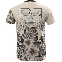Marquesas Islands T Shirt Marquesas Islands Tiki Face Beige Hibiscus - Polynesian Pride