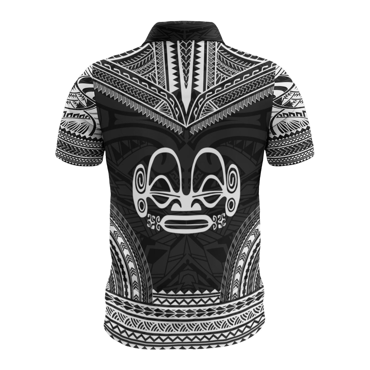 Marquesas Islands Custom Polo Shirt Tiki Face Polynesian Chief Tattoo Black Version - Polynesian Pride