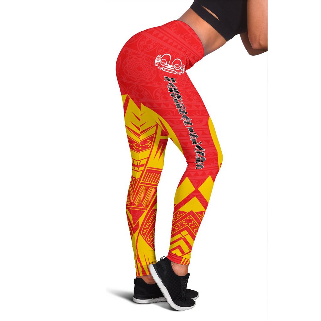 Marquesas Islands Polynesian Leggings - Polynesian Tattoo Flag Version Orange - Polynesian Pride