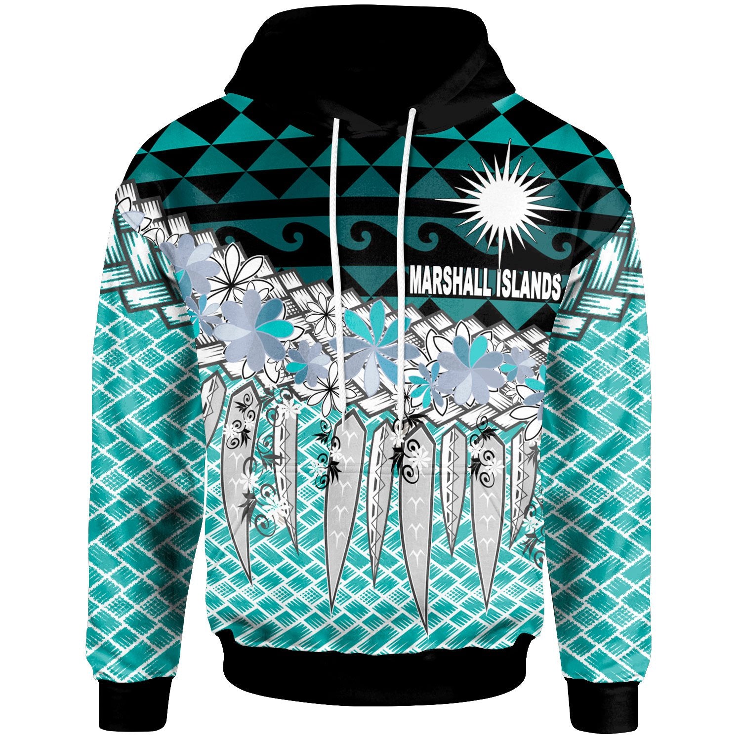 Marshall Islands Hoodie Coconut Leaves Weave Pattern Blue Unisex Blue - Polynesian Pride