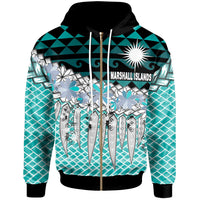 Marshall Islands Zip Hoodie Coconut Leaves Weave Pattern Blue Unisex Blue - Polynesian Pride