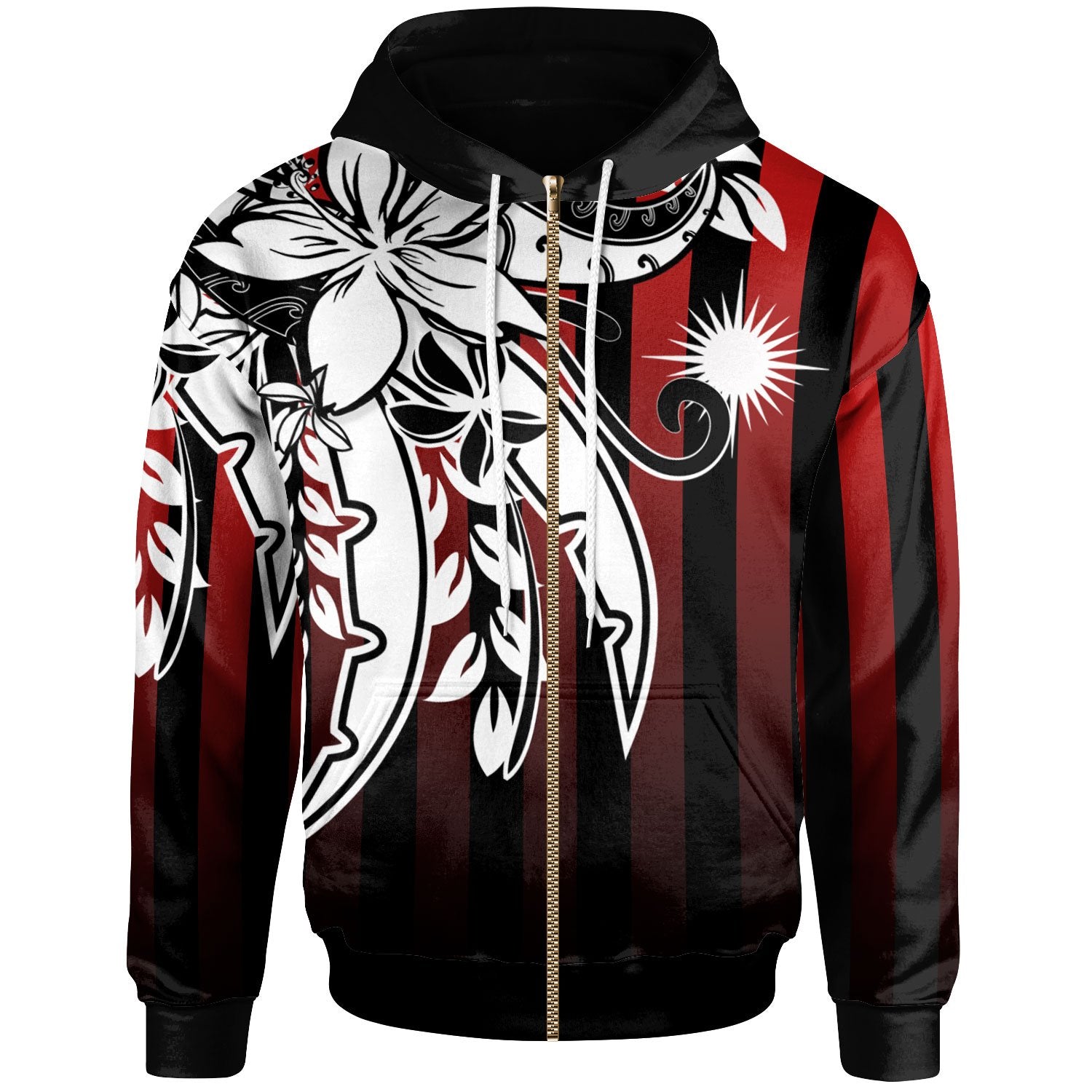 Marshall Islands Zip Hoodie Vertical Stripes Style Unisex Red - Polynesian Pride