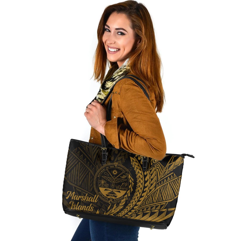 Marshall Islands Leather Tote - Wings Style Black - Polynesian Pride