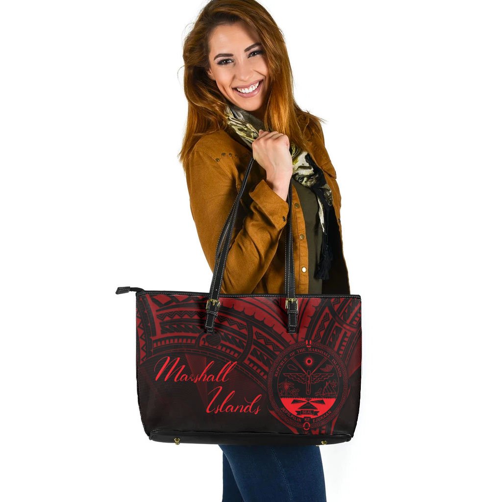 Marshall Islands Leather Tote - Red Color Cross Style - Polynesian Pride