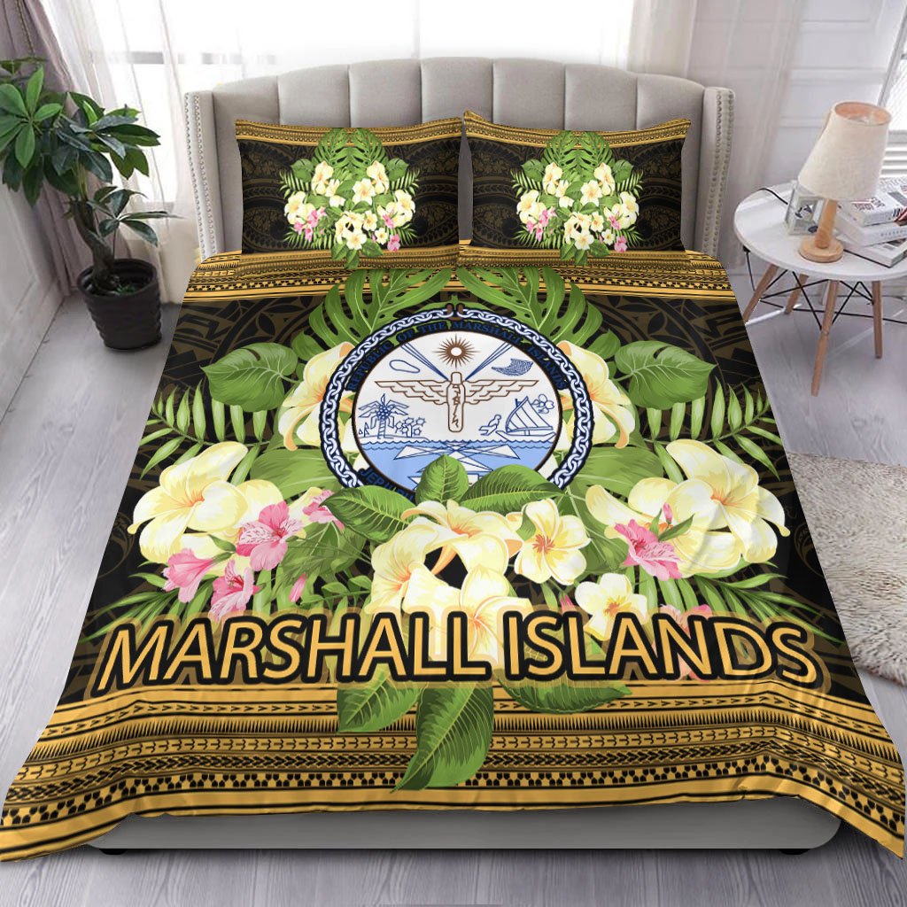 Marshall Islands Bedding Set - Polynesian Gold Patterns Collection Black - Polynesian Pride